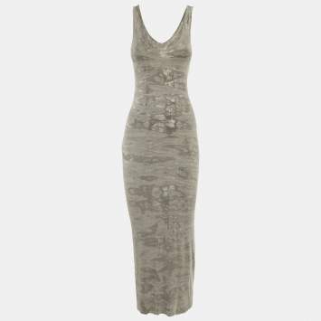 مملوكة مسبقًا Enza Costa Grey Camouflage Rib Knit Midi Dress S