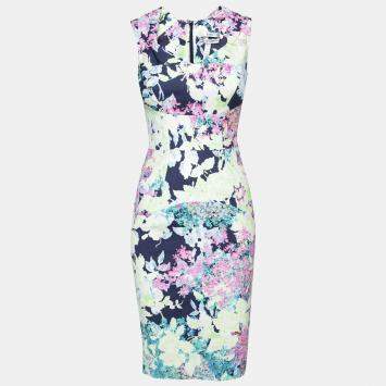 Pre Owned Erdem Multicolor Floral Print Cotton Blend Sleeveless Trina Sheath Dress S