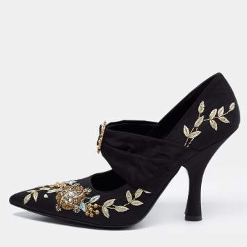 Pre Owned Erdem Black Canvas Embroidered Pumps Size 39