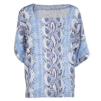 Pre Owned Ermanno Scervino Blue Python Print Silk Short Sleeve Top M