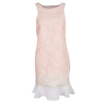 Pre Owned Ermanno Scervino Peach Ombre Embossed Jacquard Ruffled Bottom Sleeveless Dress M
