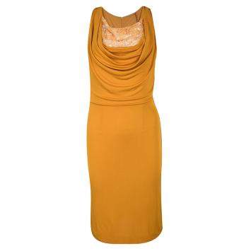 Pre Owned Ermanno Scervino Orange Lace Insert Cowl Neck Detail Sleeveless Dress M