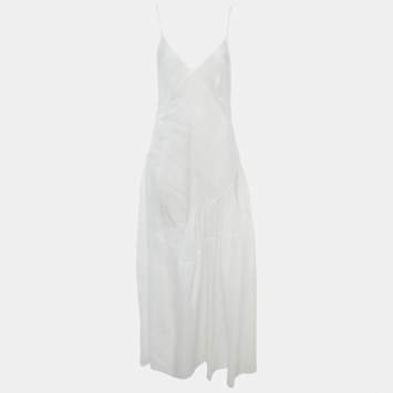 مملوكة مسبقًا Ermanno Scervino White Silk Tiered Semi Sheer Maxi Dress M