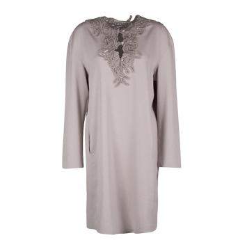 مملوكة مسبقًا Ermanno Scervino Beige Contrast Lace Neck Trim Detail Long Sleeve Dress L