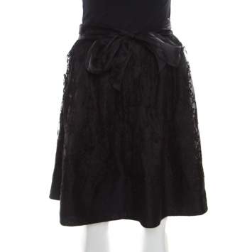 Pre Owned Ermanno Scervino Black Cashmere and Silk Bend Floral Lace A Line Skirt S