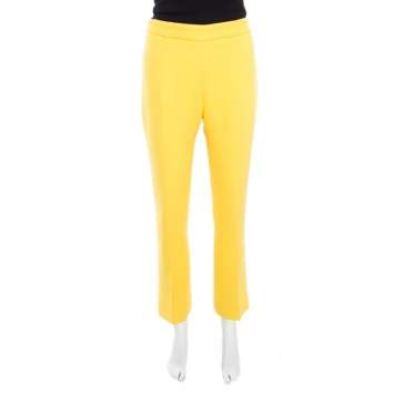 Pre Owned Ermanno Scervino Yellow Wool Crepe High Waist Trousers M