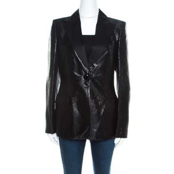 مملوكة مسبقًا Escada Metallic Black Satin Trim Tailored Blazer L