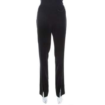 Pre Owned Escada Black Wool Topstitch Detail Straight Fit Formal Trousers M