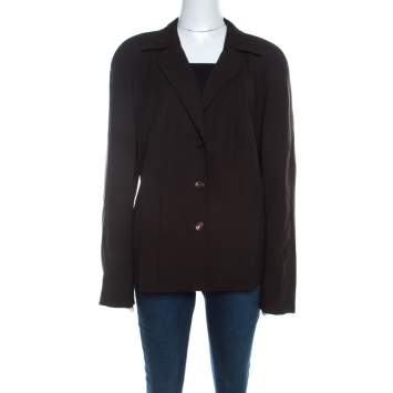 Pre Owned Escada Dark Brown Stretch Wool Raglan Sleeve Paneled Blazer XL