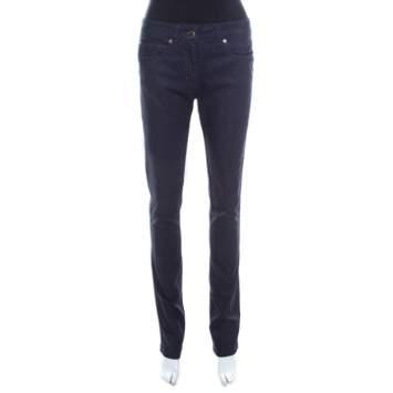 Pre Owned Escada Navy Blue Glitter Denim Straight Leg Jeans S