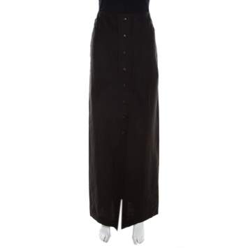 Pre Owned Escada Black Linen Silk Button Front Maxi Skirt M