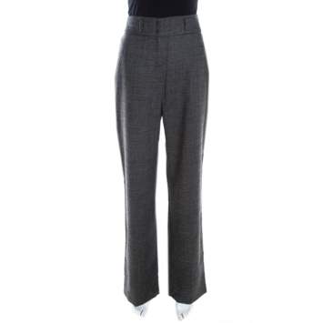 Pre Owned Escada Grey Wool Straight Fit Tailored Hose Trousers L