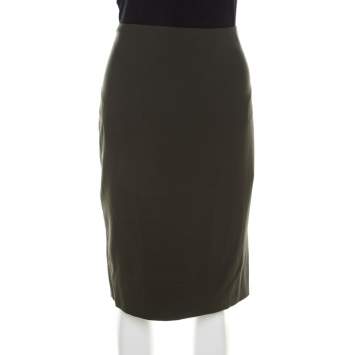 Pre Owned Escada Olive Green Wool Rami Pencil Skirt L