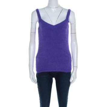 Pre Owned Escada Purple Angora Rib Knit Silk Lined Fuzzy Tank Top M