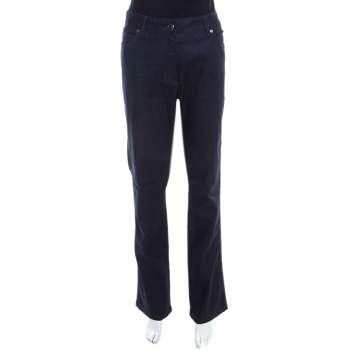 Pre Owned Escada Indigo Lurex Insert Denim Straight Leg Jeans XL 