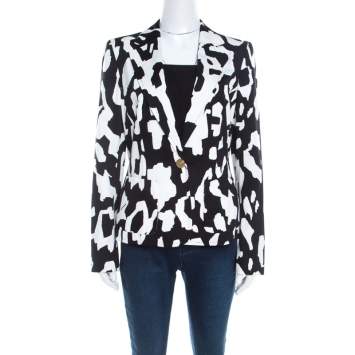 Escada Monochrome Abstract Printed Cotton Bariska Blazer M