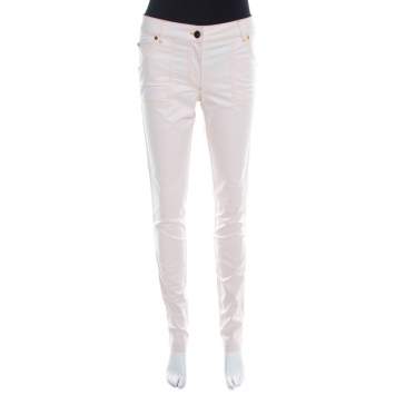 Pre Owned Escada Pale Beige Denim Contrast Topstitch Detail Tapered Jeans S