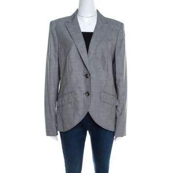 Escada Grey Houndstooth Wool Asymmetric Bibi Jacket L