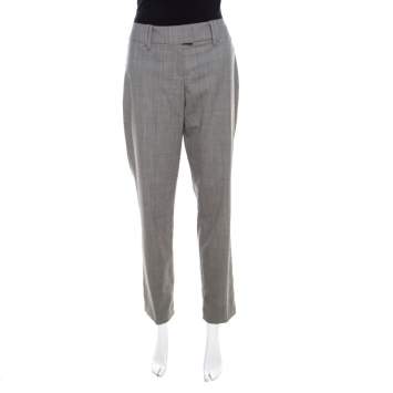 Pre Owned Escada Grey Stretch Wool Slit Detail Tapered Trousers M 