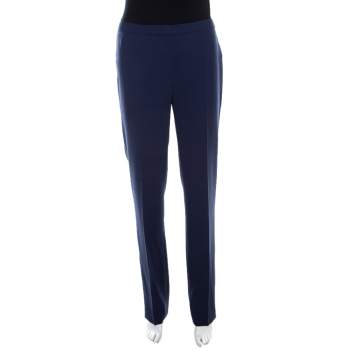 Pre Owned Escada Saphire Blue Wool Crepe High Waist Tovah Trousers S