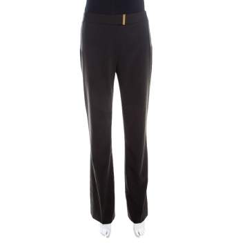 Pre Owned Escada Forest Green Wool Crepe Pintuck Detail High Waist Tesli Trousers M  