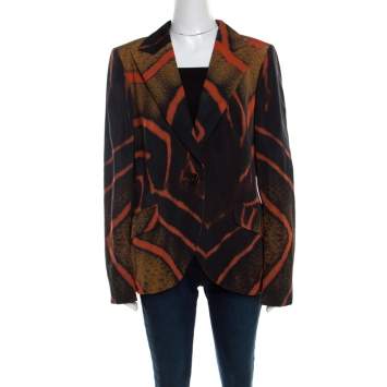 Pre Owned Escada Multicolor Fantasy Print Cotton Blend Single Button Buella Blazer L