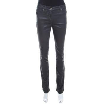 Pre Owned Escada Grey Coated Stretch Denim Straight Leg Jeans M