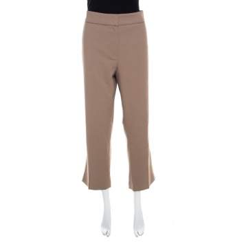 Pre Owned Escada Pampas Brown Stretch Cotton Embellished Waist Detail Cropped Tonikka Pants XL