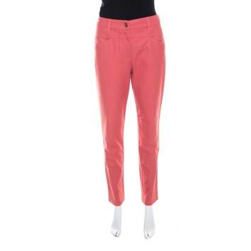 Pre Owned Escada Coral Pink Stretch Denim Teresa Straight Leg Jeans M