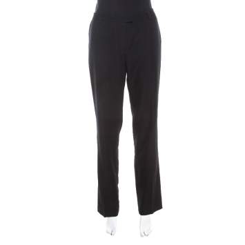 Pre Owned Escada Black Wool High Waist Tailored Trousers M