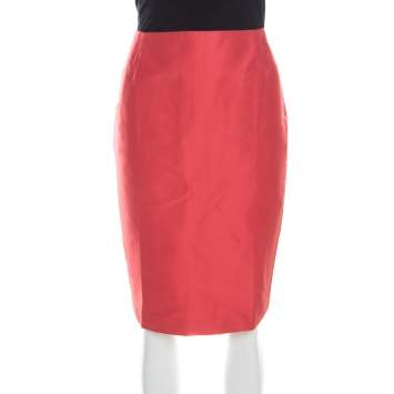 Pre Owned Escada Burnt Orange Silk Pencil Skirt M