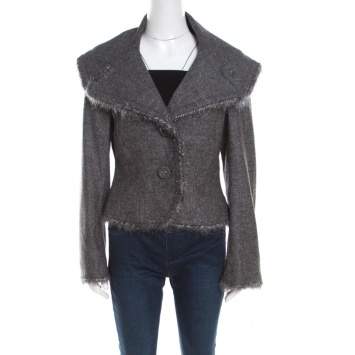 مملوكة مسبقًا Escada Grey Wool Tinsel Trim Tailored Blazer M