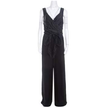 Pre Owned Escada Black Metallic Ruched Bodice Belted Toska Jumpsuit M