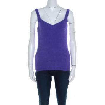 Pre Owned Escada Purple Angora Rib Knit Silk Lined Fuzzy Tank Top L