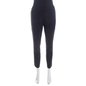 Pre Owned Escada Navy Blue Stretch Wool Crepe High Waist Cropped Tsava Trousers S