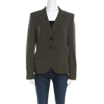 مملوكة مسبقًا Escada Olive Green Wool Basket Weave Panel Detail Benigna Blazer M