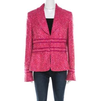 Pre Owned Escada Pink and Purple Wool Blend Tweed Blazer L