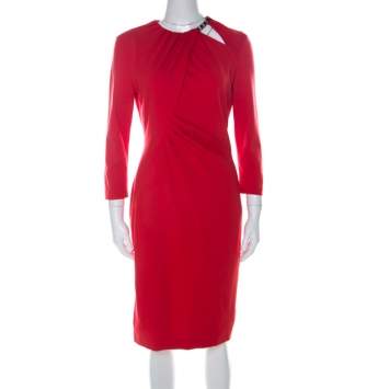 Pre Owned Escada Red Jersey Long Sleeve Dachain Sheath Dress M 