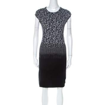 Pre Owned Escada Black and Grey Ombre Knit Sintala Dress S 