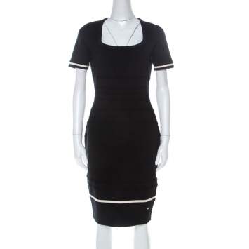 Pre Owned Escada Black Stretch Wool Scoop Neck Sahkyo Bodycon Dress S
