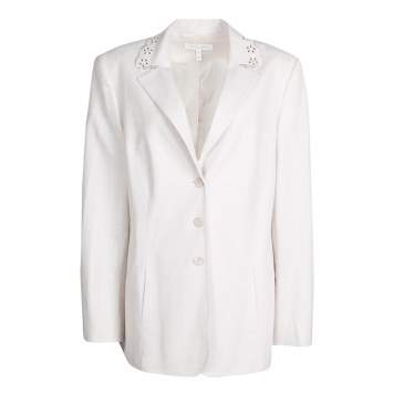 Pre Owned Escada Beige Wool Eyelet Collar Blazer and Skirt Set M