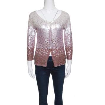 Pre Owned Escada Multicolor Ombre Sequined Wool Cardigan M
