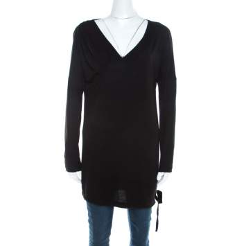 Pre Owned Escada Black Stretch Knit Plunge Neck Empire Erdem Top S