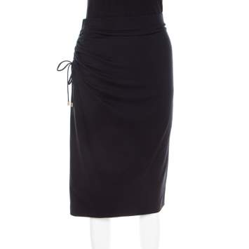 Pre Owned Escada Navy Blue Jersey Ruched Side Detail Skirt M