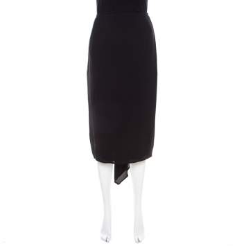 Pre Owned Escada Black Silk Ruched Back Asymmetric Pencil Skirt M