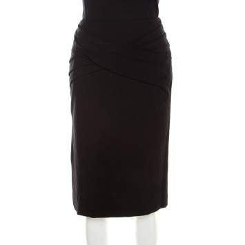 Pre Owned Escada Black Stretch Knit Draped Pleat Front Runia Pencil Skirt L