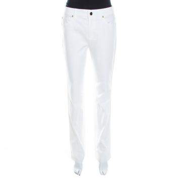 Pre Owned Escada White Stretch Denim High Rise Straight Leg Tessa Jeans S