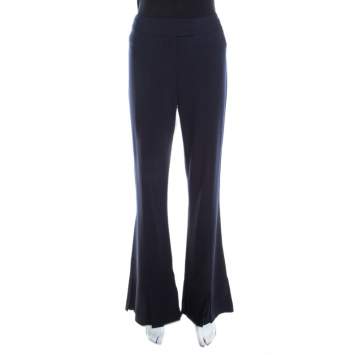 Pre Owned Escada Navy Blue Stretch Wool Crepe High Waist Peplum Hem Pants M