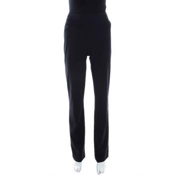 Pre Owned Escada Navy Blue Stretch Crepe Straight Leg Tritara Trousers M
