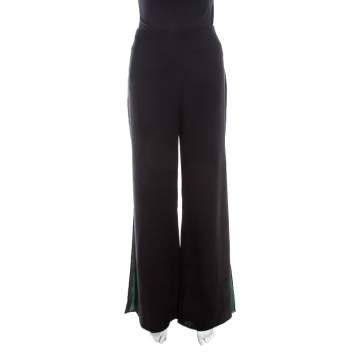 Pre Owned Escada Black Crepe Wool Contrast Silk Lined Side Slit Detail Hose Trousers M